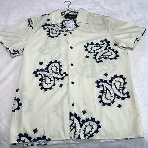 Civil Regime Tribal Print Button-Up Shirt NWT Sz L — Cream × Black